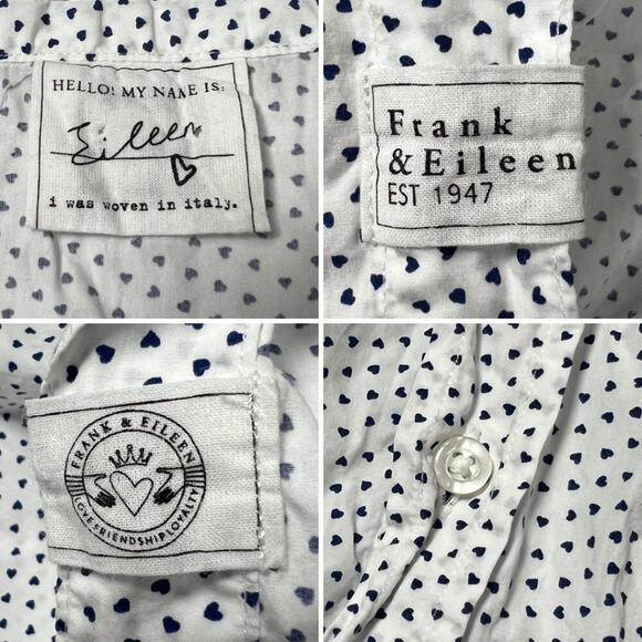 Frank & Eileen EILEEN Heart Print Relaxed Button Up Shirt SIZE XS Navy White - Picture 4 of 12